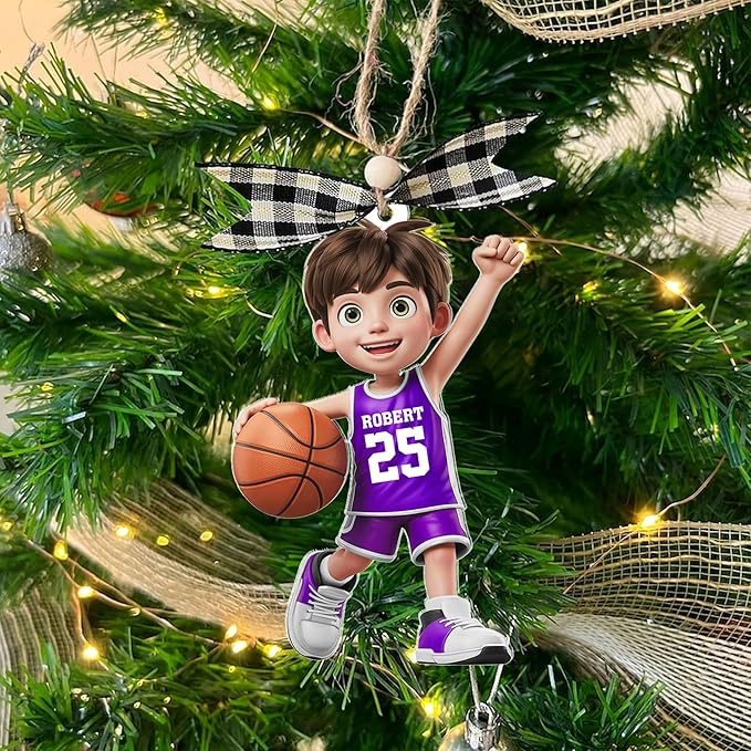 Personalized Basketball Christmas Ornament – Custom Name Acrylic Ornament, Sports Holiday Decoration, Basketball Player Gift N17