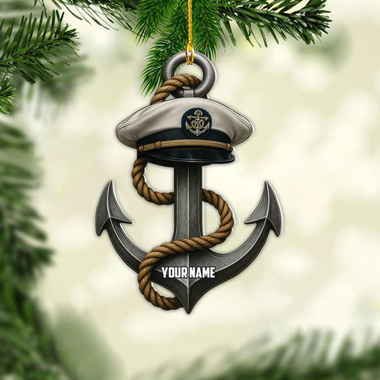 Personalized Sailor Ornament – Custom Captain Sailor Acrylic Ornament, Unique Sailing Glass Keepsake, Navy Captain Holiday Gift for Sailors TS17