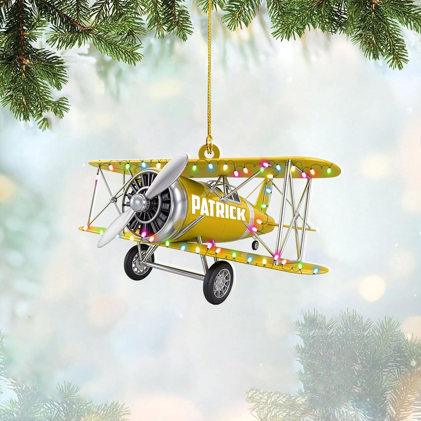 Custom Name Biplane Pilot Christmas Ornament
