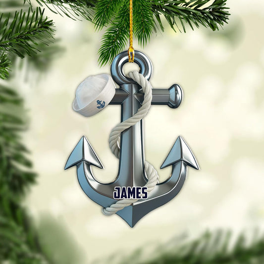 Personalized Sailor Ornament – Custom Captain Sailor Acrylic Ornament, Unique Sailing Glass Keepsake, Navy Captain Holiday Gift for Sailors TS14
