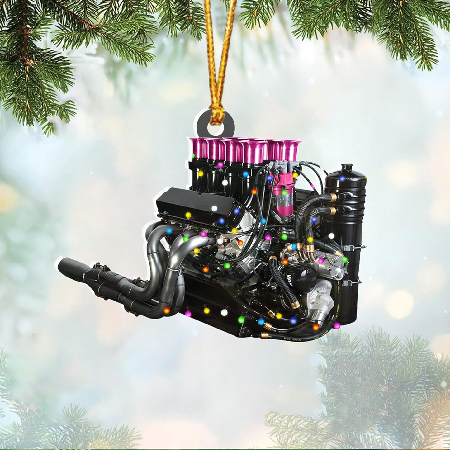 Personalized Drag Racing Christmas Ornament – Custom Hot Rod Engine Acrylic Ornament, Mechanic Automotive Gift, Power Tool Racecar Decoration for Racing Lovers TDR2