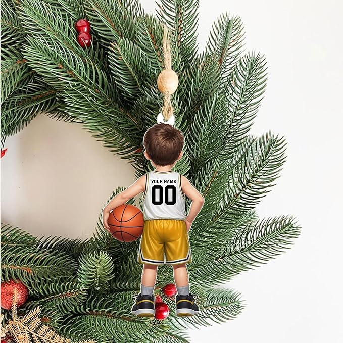 Personalized Basketball Christmas Ornament – Custom Name Acrylic Ornament, Sports Holiday Decoration, Basketball Player Gift N16