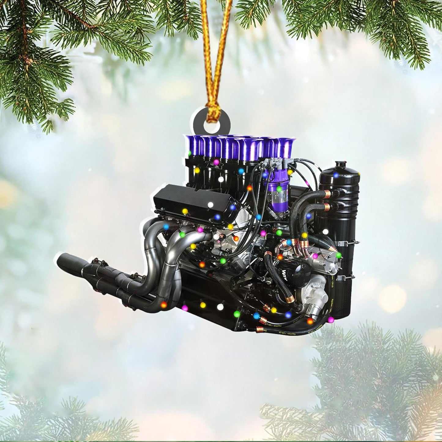 Personalized Drag Racing Christmas Ornament – Custom Hot Rod Engine Acrylic Ornament, Mechanic Automotive Gift, Power Tool Racecar Decoration for Racing Lovers TDR2