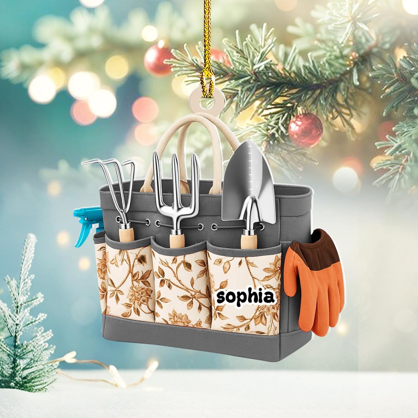 Personalized Gardening Acrylic Ornament – Custom Name Garden Tools Christmas Tree Decoration for Gardeners & Plant Lovers TG2