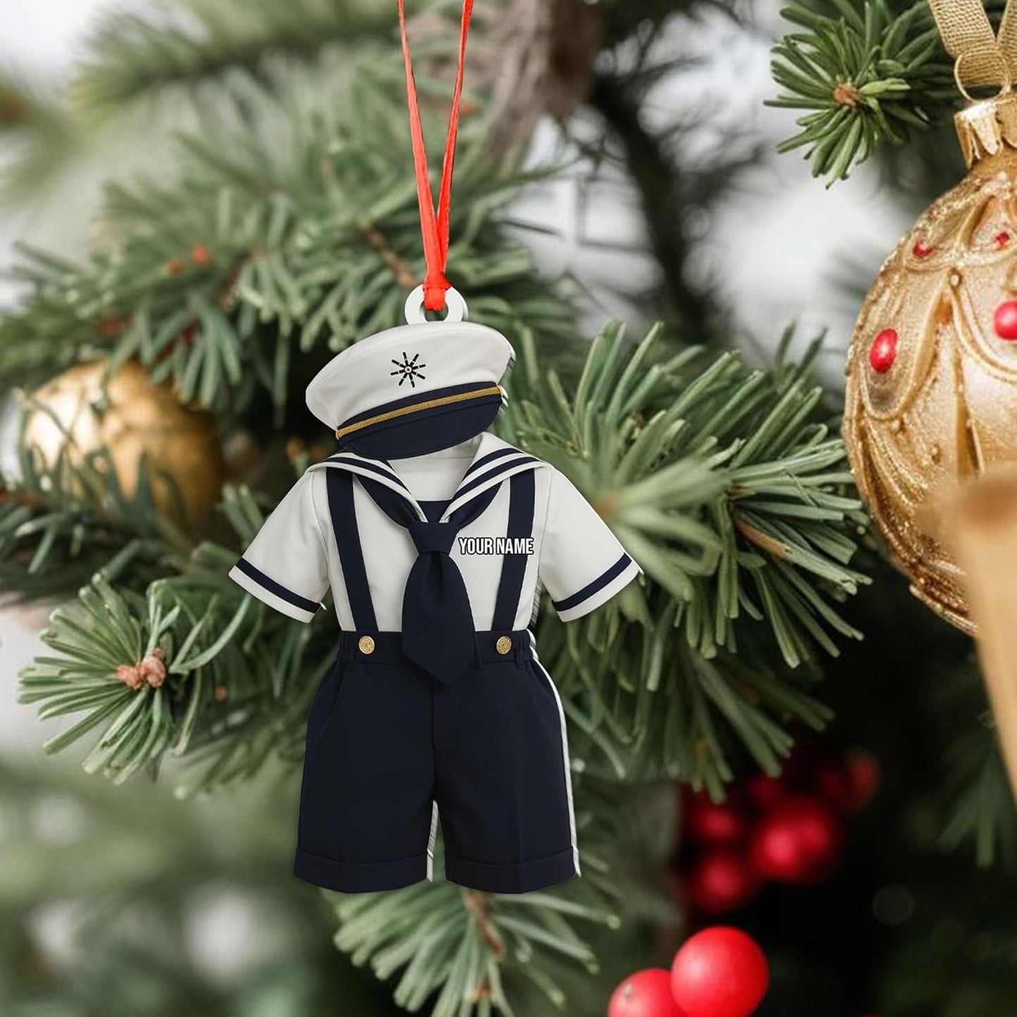 Personalized Sailor Ornament – Custom Captain Sailor Acrylic Ornament, Unique Sailing Glass Keepsake, Navy Captain Holiday Gift for Sailors TS19