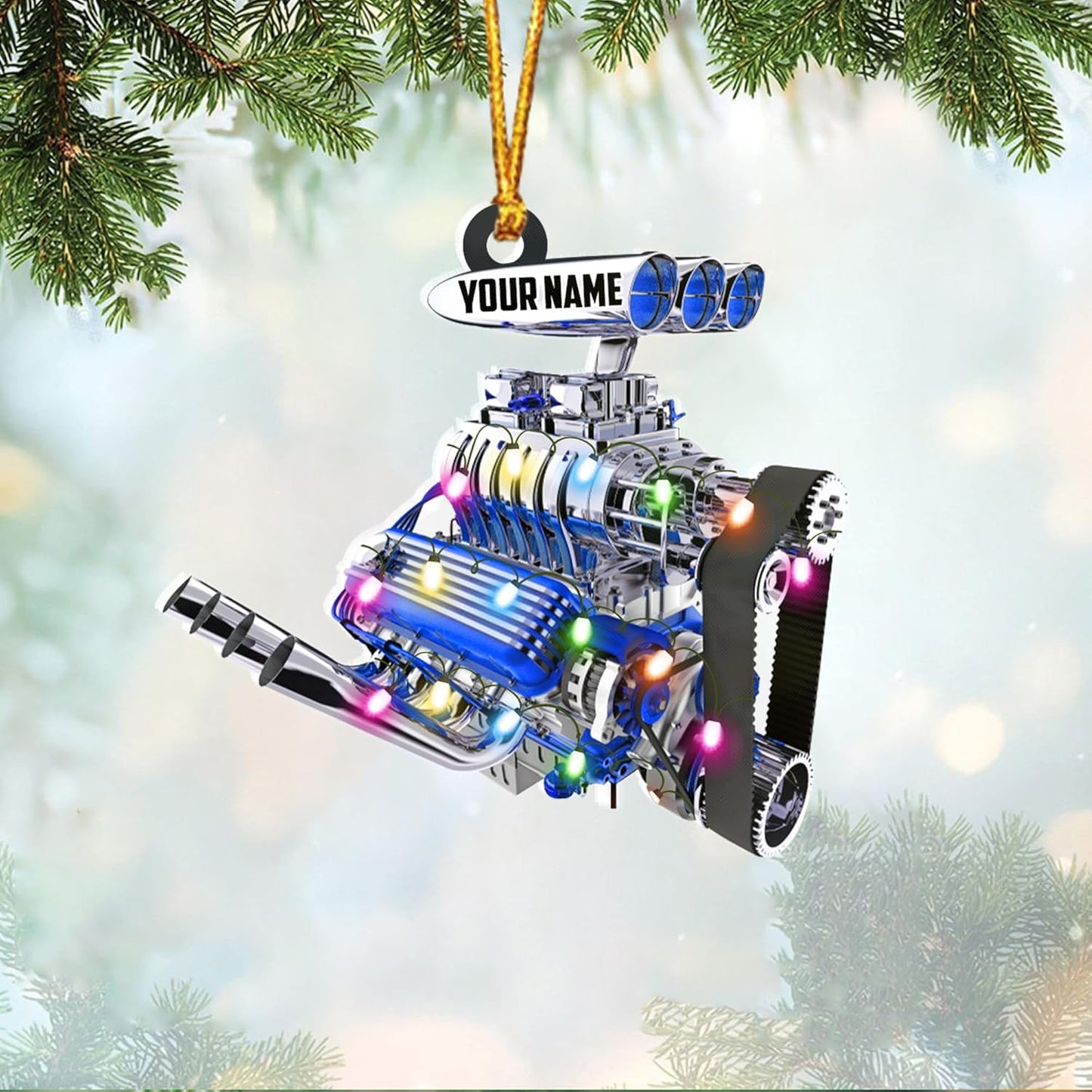 Custom Name Drag Racer Ornament – Personalized Acrylic Engine Design, Power Tool Themed Christmas Gift TDR20