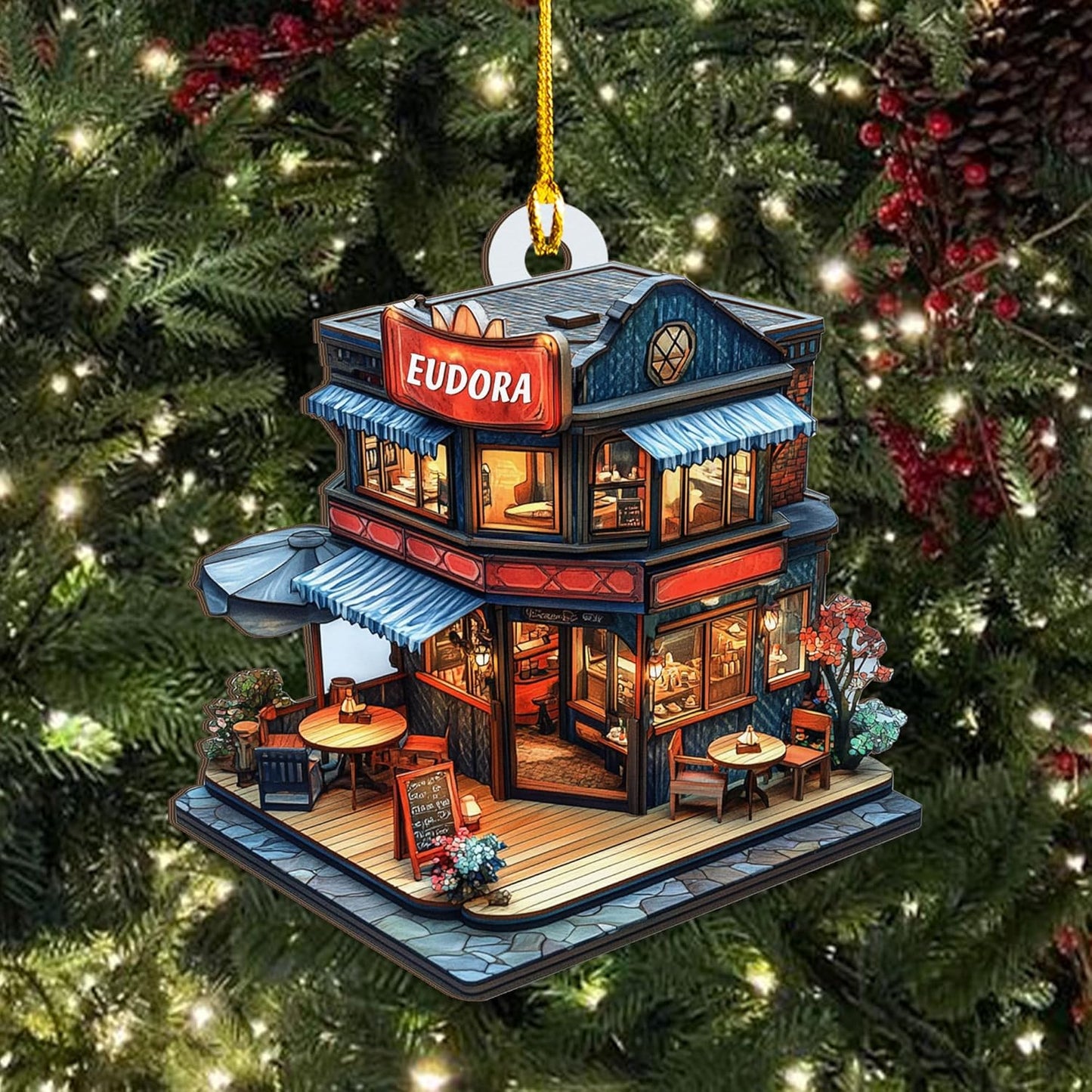 Personalized Coffee House Ornament – Unique Holiday Keepsake for Coffee Lover TC20