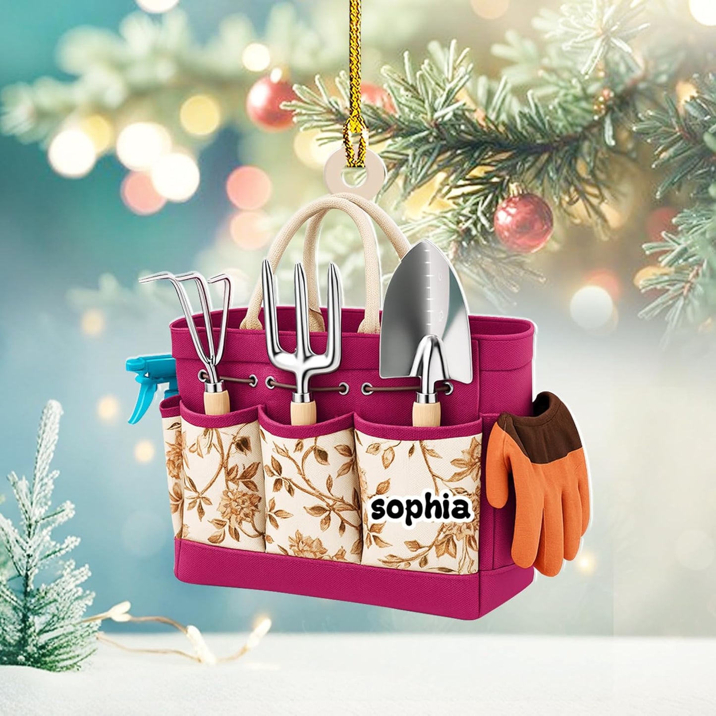 Personalized Gardening Acrylic Ornament – Custom Name Garden Tools Christmas Tree Decoration for Gardeners & Plant Lovers TG2