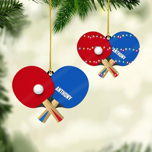 Personalized Ping Pong Christmas Ornament – Custom Name Acrylic 2D Flat Table Tennis Ornament, Holiday Decoration, Gift for Table Tennis Players TT1