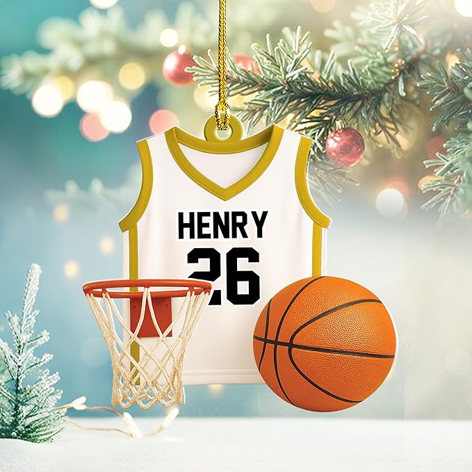 Personalized Basketball Christmas Ornament – Custom Name Acrylic Ornament, Sports Holiday Decoration, Basketball Player Gift N09
