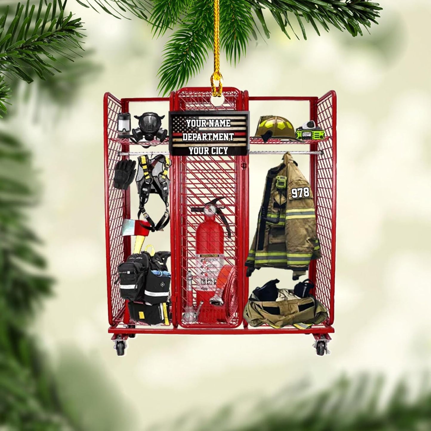 Personalized Firefighter Locker Christmas Ornament Style 1