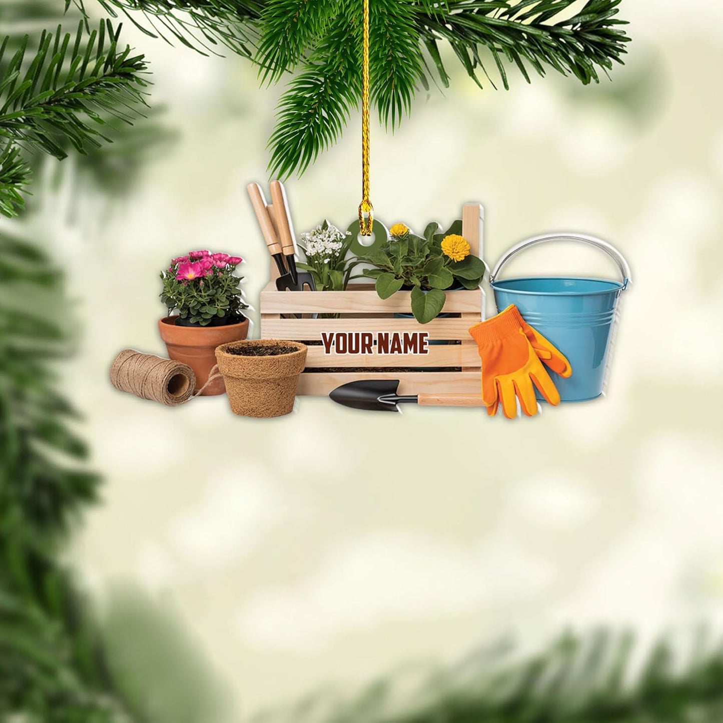 Custom Name Garden Equipment Ornament | Gardener Christmas Tree Decor Gift for Plant & Nature Lovers TG71