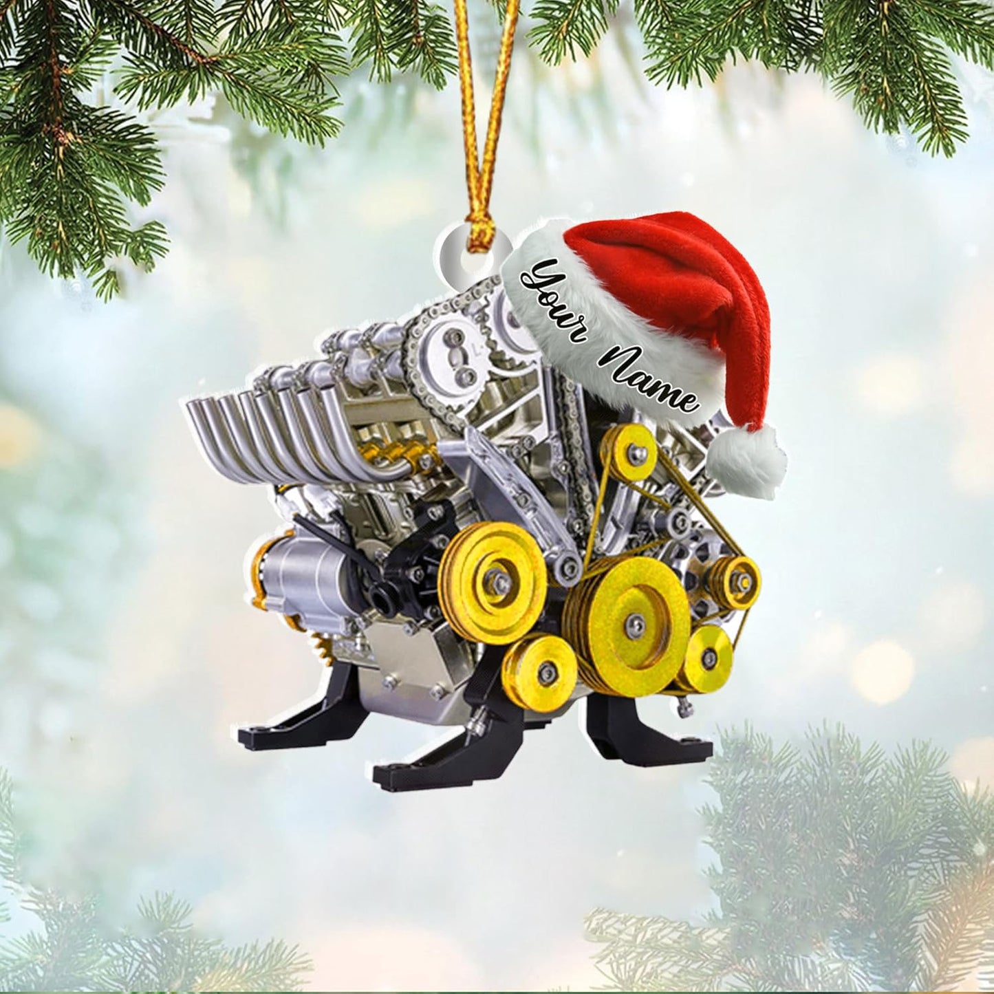 Personalized Hot Rod Ornament – Custom Engine Acrylic Christmas Ornament, Automotive Gift for Mechanics and Drivers TDR15