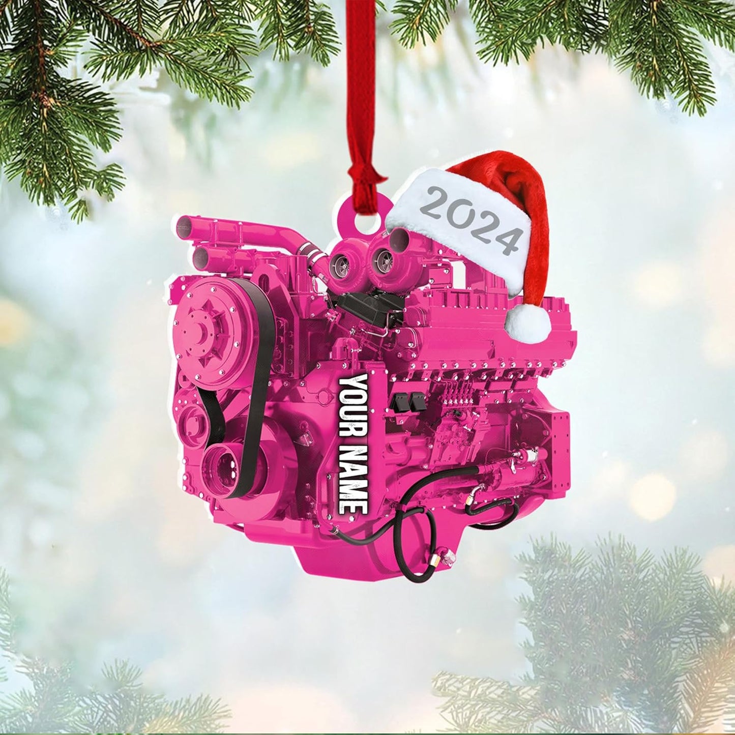 Custom Drag Racing Ornament – Personalized Hot Rod Engine Acrylic Christmas Decoration, Mechanic Gift for Car Lovers TDR9