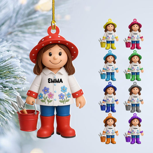 Personalized Gardening Acrylic Ornament – Custom Name Garden Tools Christmas Tree Decoration for Gardeners & Plant Lovers TG4