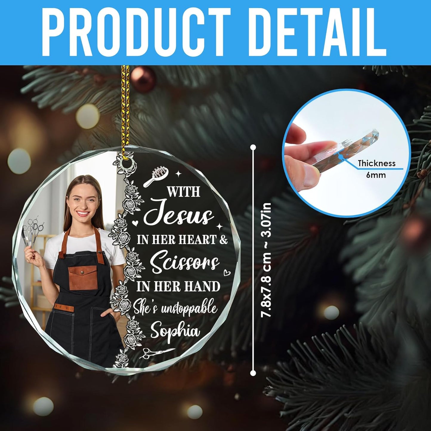 Personalized Hair Stylist Ornament – Custom Name for Hairdresser Glass Ornament Style 2