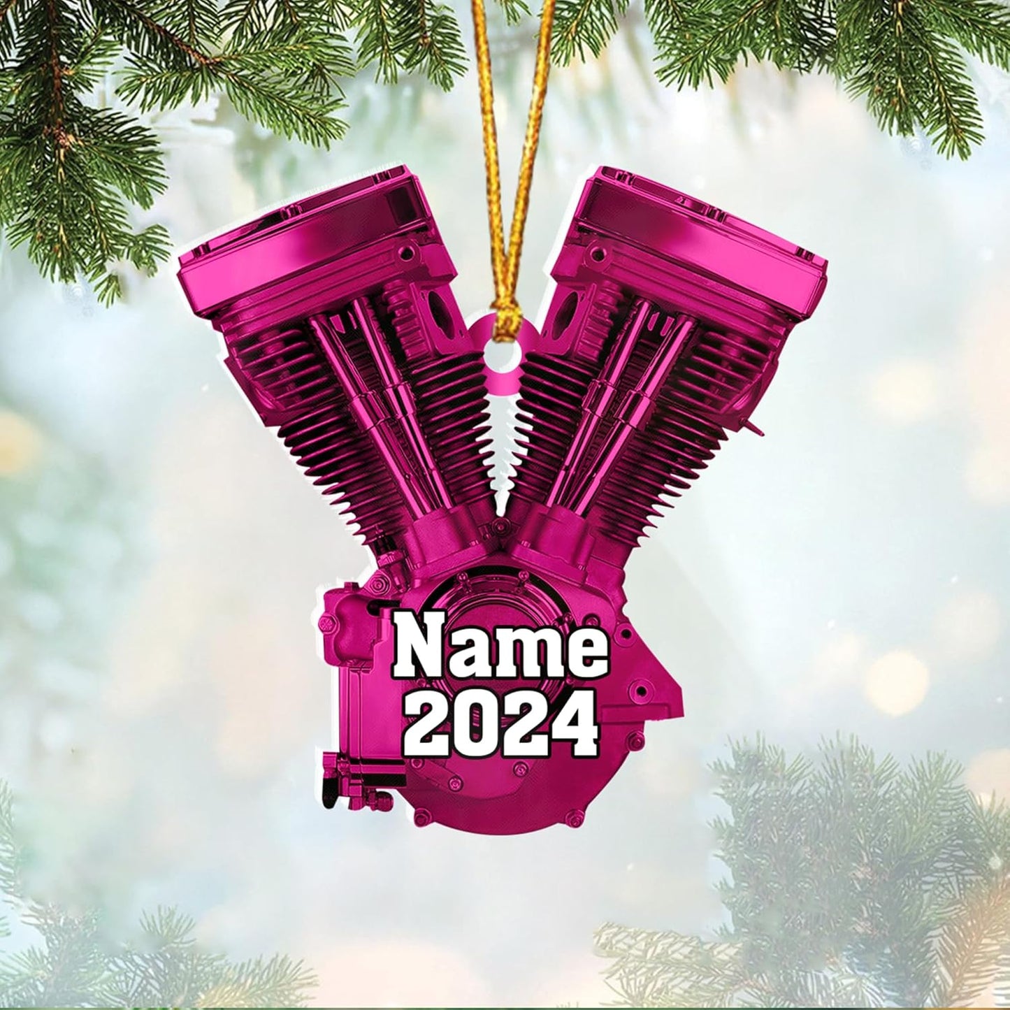 Custom Drag Racing Ornament – Personalized Hot Rod Engine Acrylic Christmas Decoration, Mechanic Gift for Car Lovers TDR5