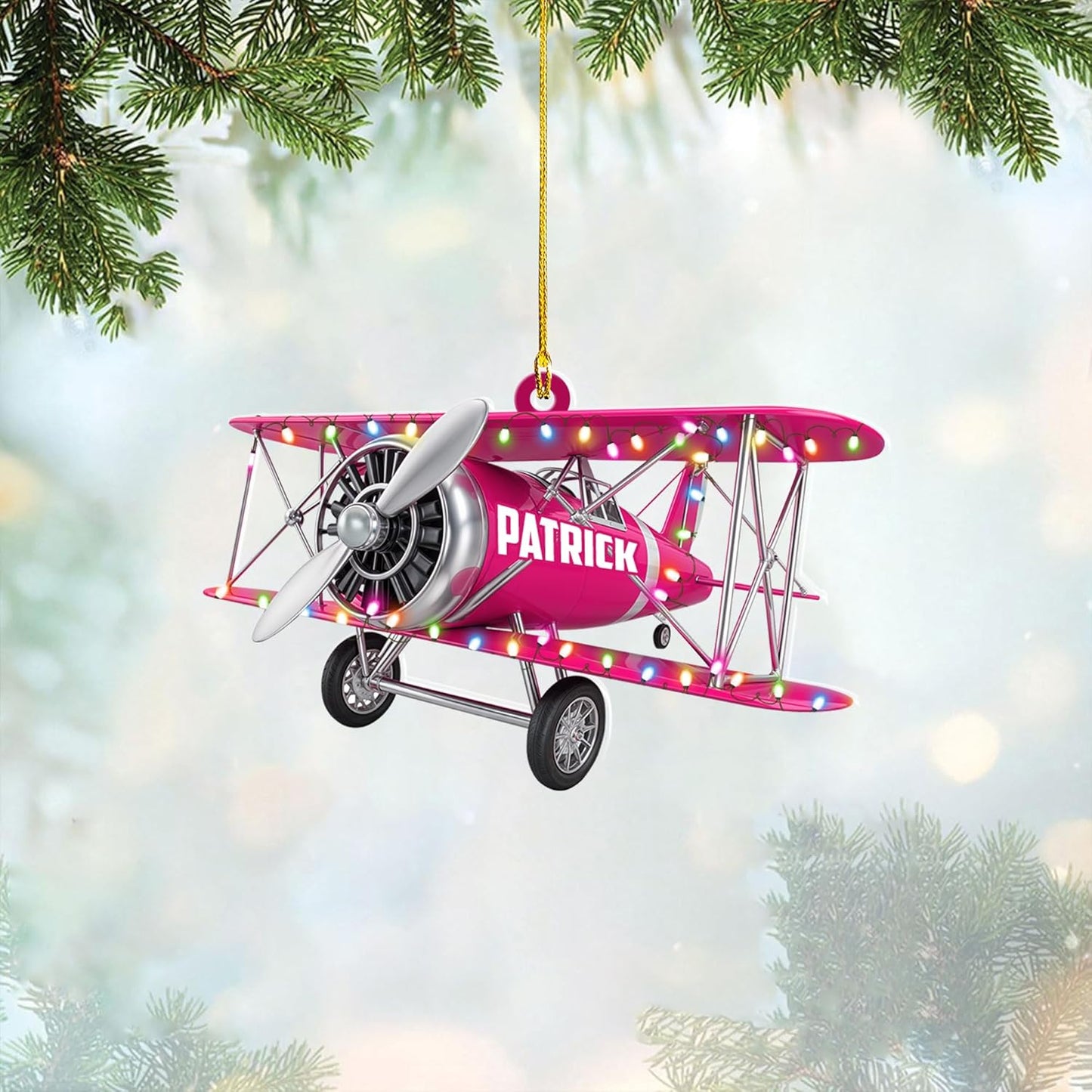 Custom Name Biplane Pilot Christmas Ornament