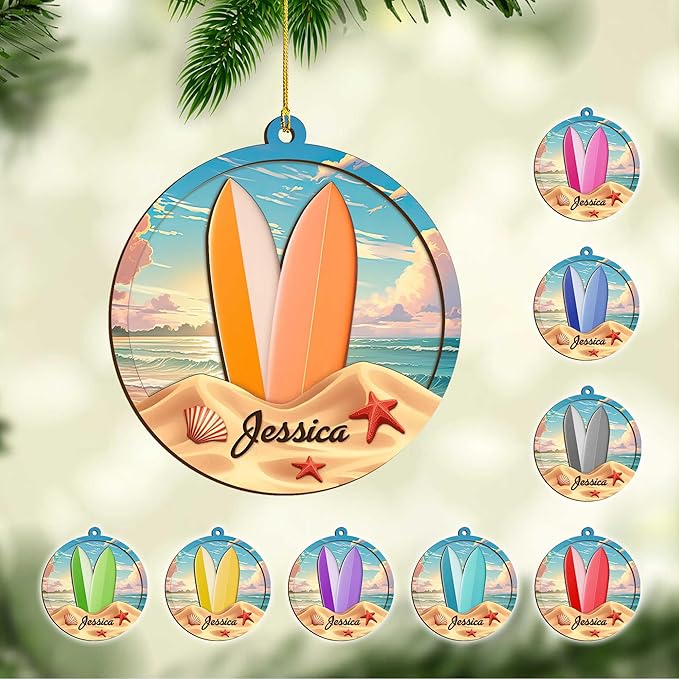 Custom Surfboard Christmas Ornament - Surfing Tree Decoration Gift for Surfers LL18