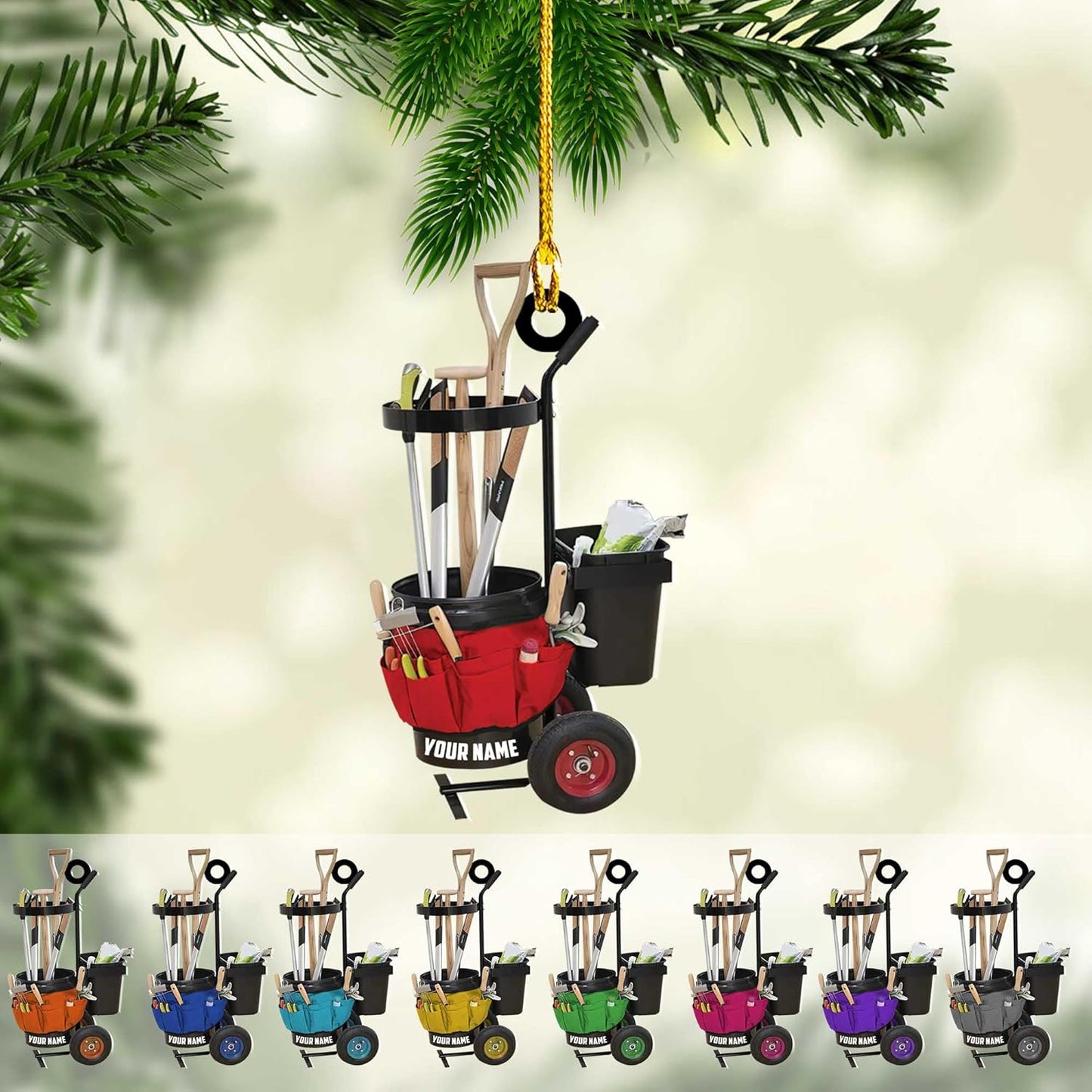 Personalized Gardening Acrylic Ornament – Custom Name Garden Tools Christmas Tree Decoration for Gardeners & Plant Lovers TG15