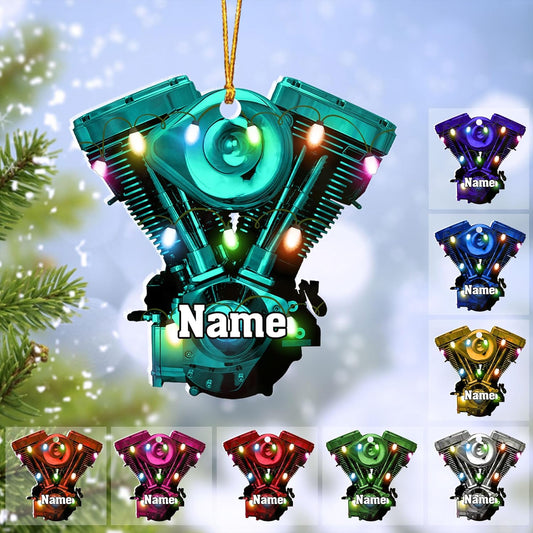 Custom Drag Racing Ornament – Personalized Hot Rod Engine Acrylic Christmas Decoration, Mechanic Gift for Car Lovers TDR6