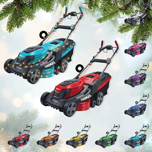 Personalized Lawn Mower Christmas Ornament | Custom Name Gardening Holiday Keepsake Gift for Gardeners & Lawn Care Workers TG61