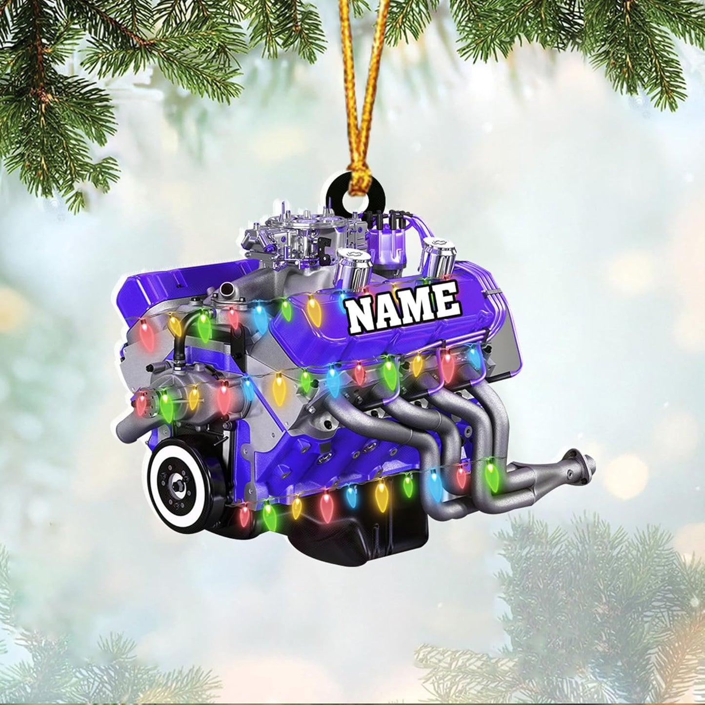 Custom Drag Racing Ornament – Personalized Hot Rod Engine Acrylic Christmas Decoration, Mechanic Gift for Car Lovers TDR17