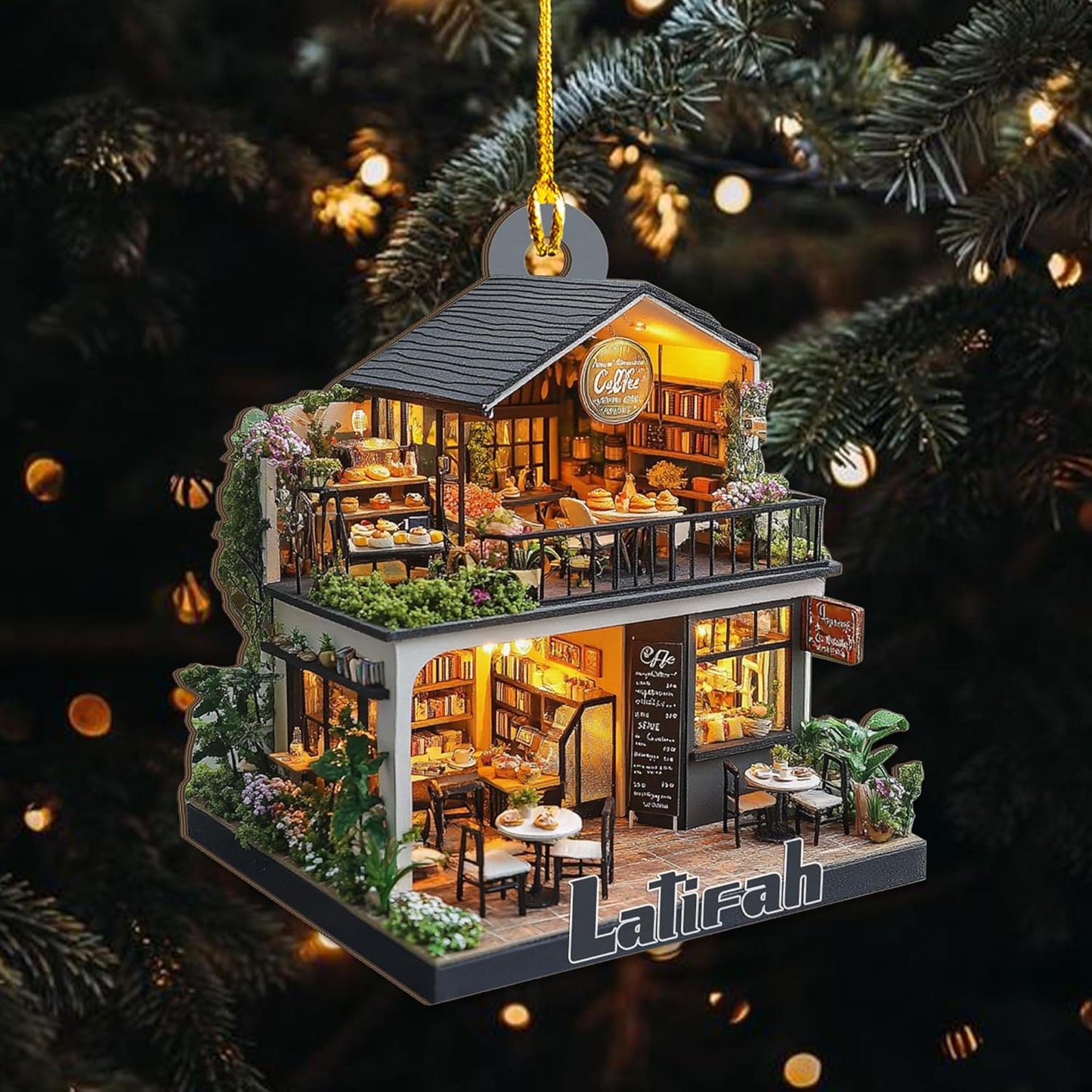 Personalized Coffee House Ornament – Unique Holiday Keepsake for Coffee Lover TC17