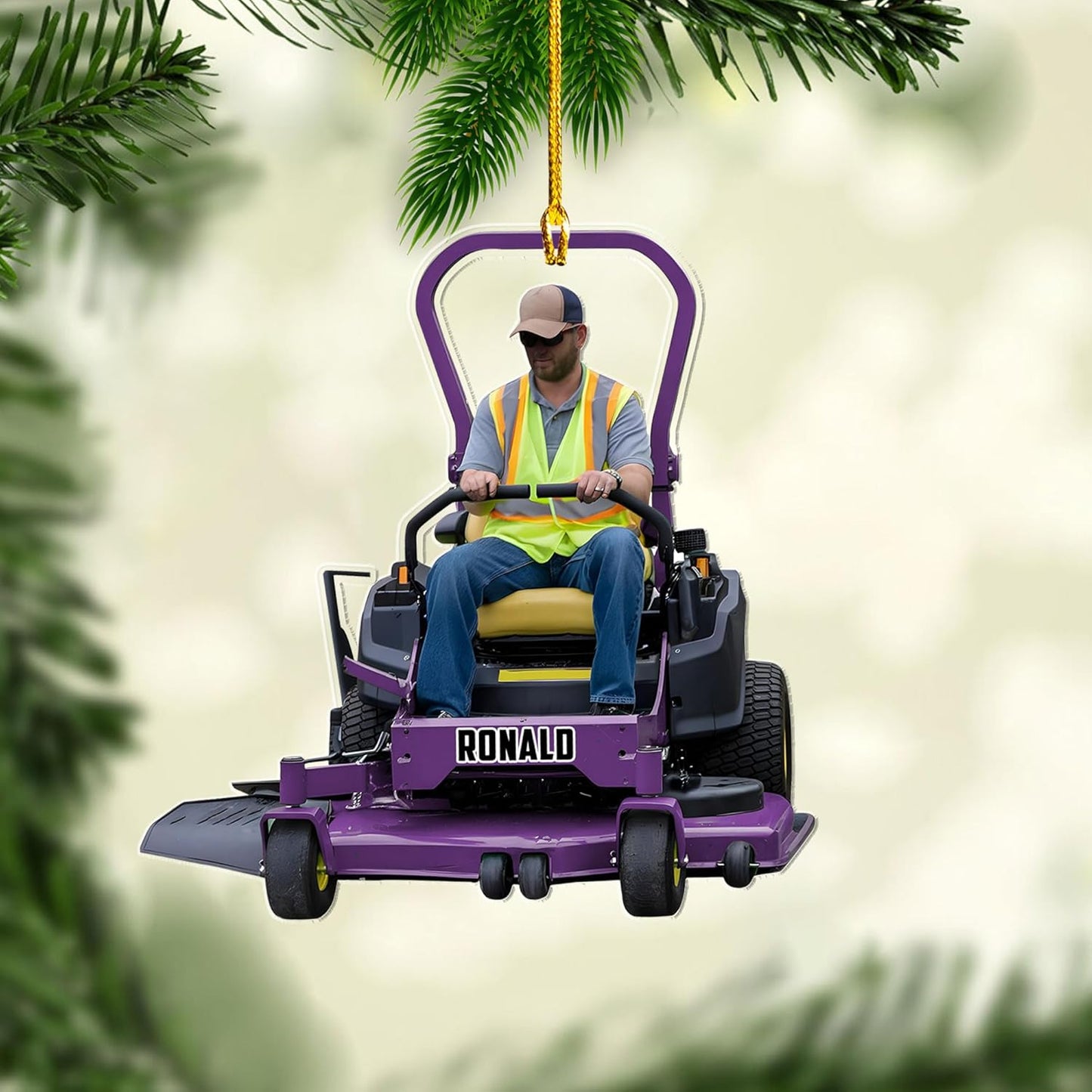 Custom Photo Lawn Mower Christmas Ornament | Personalized Gardening Holiday Keepsake Gift for Gardeners & Lawn Care Workers TG66