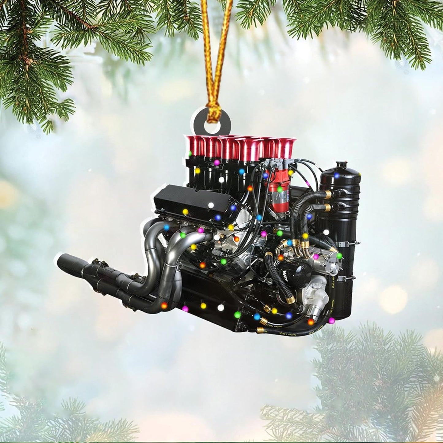 Personalized Drag Racing Christmas Ornament – Custom Hot Rod Engine Acrylic Ornament, Mechanic Automotive Gift, Power Tool Racecar Decoration for Racing Lovers TDR2