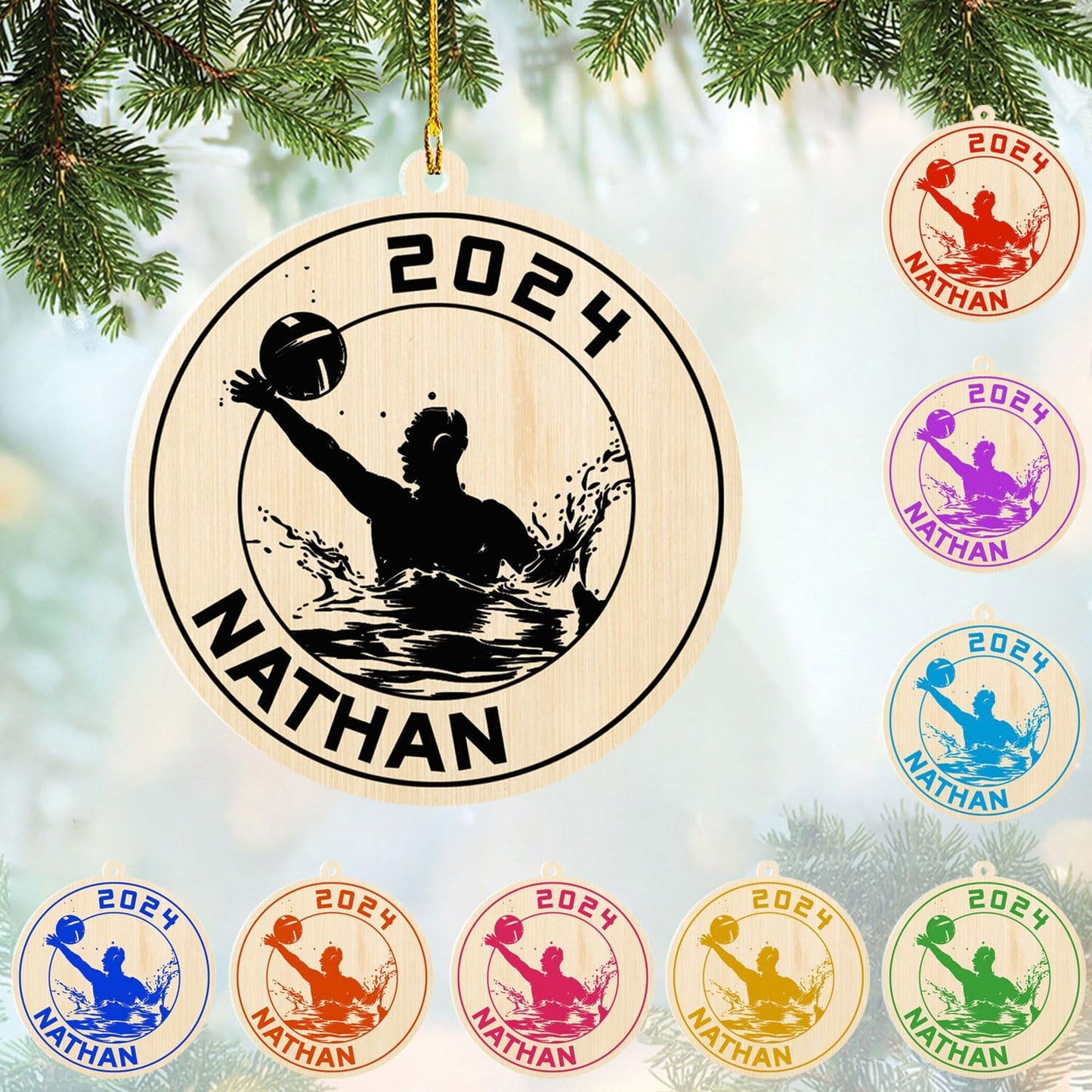 Personalized Water Polo Christmas Ornament – Custom Name Water Polo Ball Acrylic Ornament, Sport Holiday Tree Decoration TW15