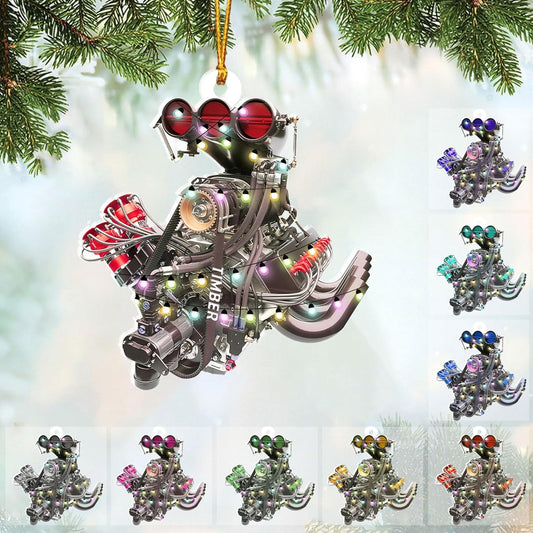 Custom Drag Racing Ornament – Personalized Hot Rod Engine Acrylic Christmas Decoration, Mechanic Gift for Car Lovers TDR16