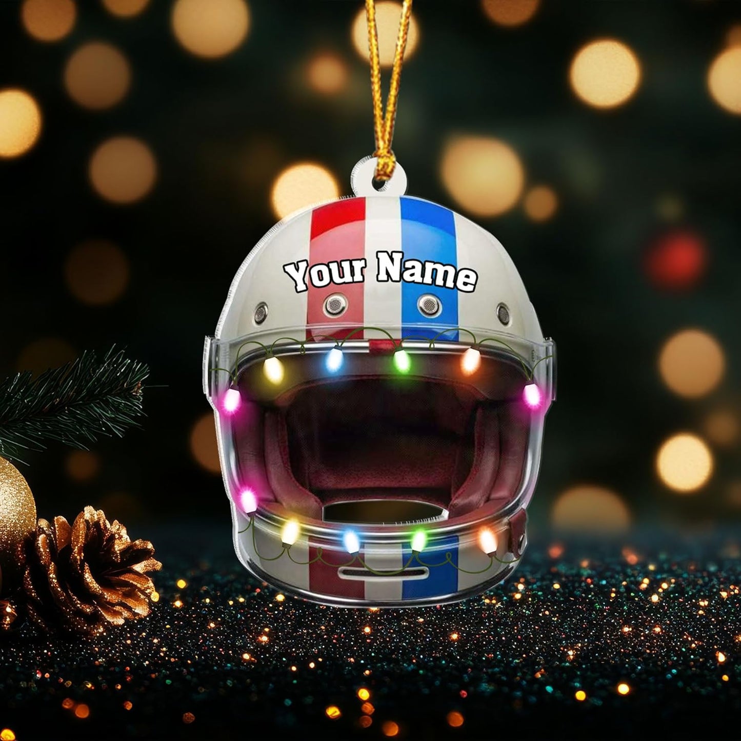 Personalized Helmet Drag Racing Christmas Ornament - Custom Acrylic Hot Rod Engine Gift, Racecar Holiday Tree Keepsake TDR11