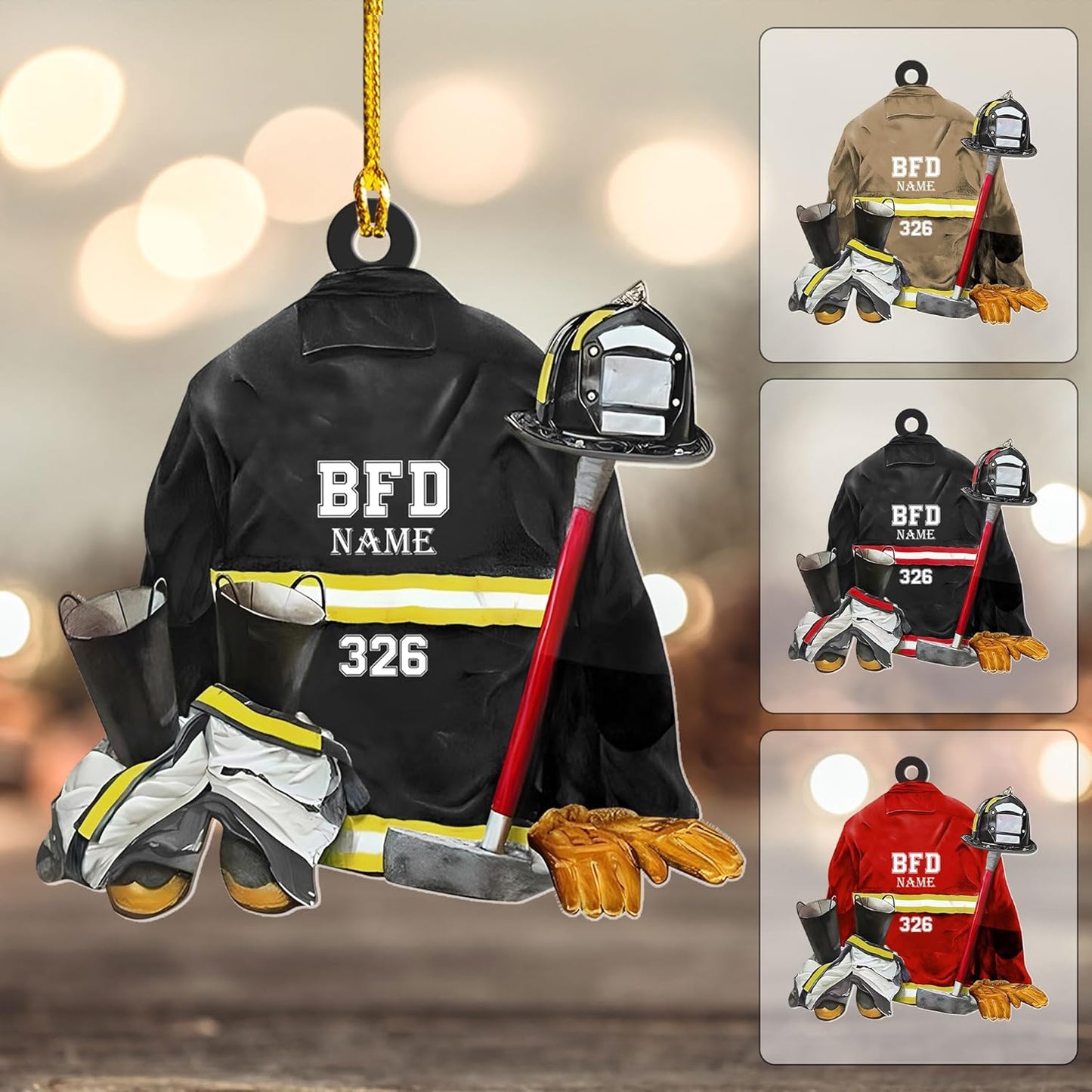 Personalized Firefighter Uniform Christmas Ornament Style 12