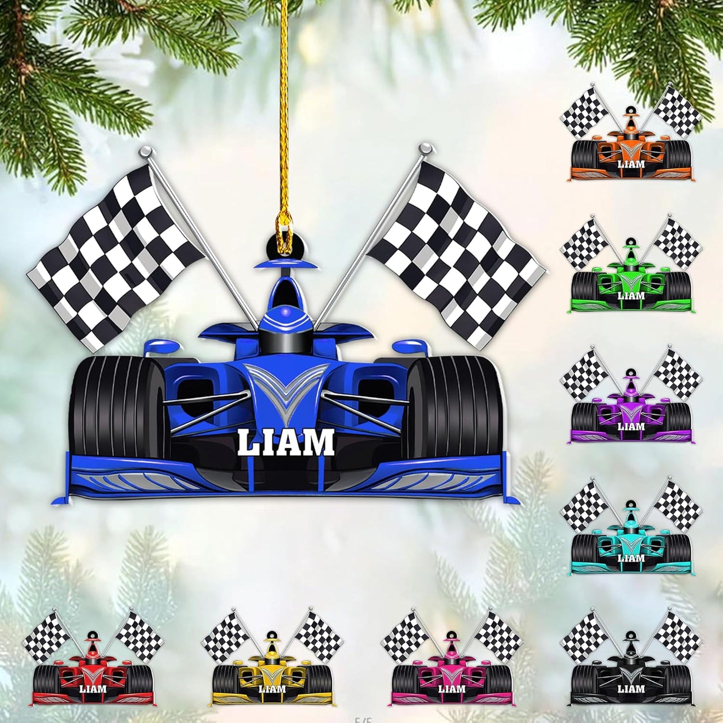 Personalized Racing Car Christmas Ornament – Custom Name Acrylic Race Car Ornament, Driver Gift, Motorsport Holiday Decoration, Car Lover Keepsake TR4