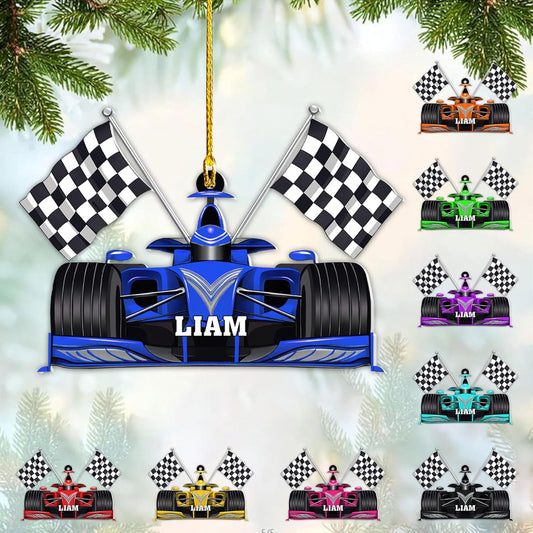 Personalized Racing Car Christmas Ornament – Custom Name Acrylic Race Car Ornament, Driver Gift, Motorsport Holiday Decoration, Car Lover Keepsake TR4