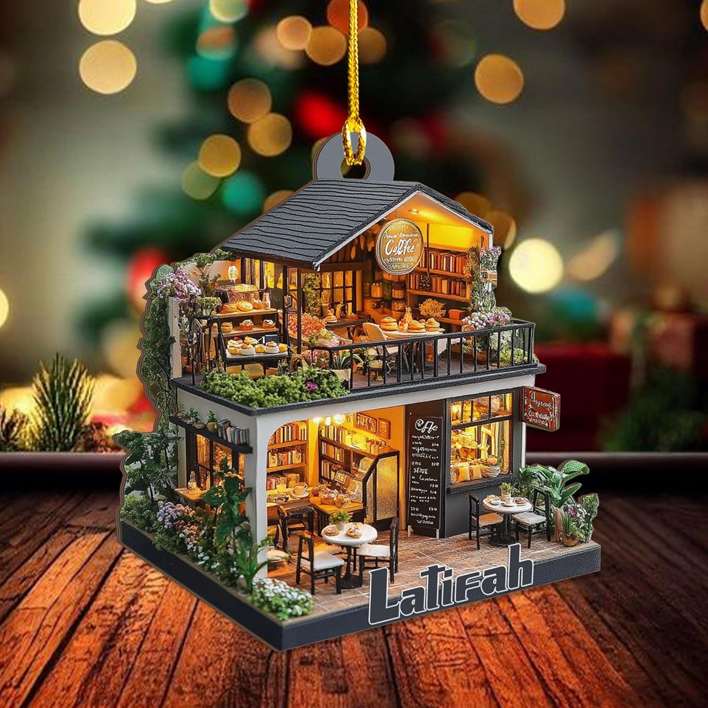 Personalized Coffee House Ornament – Unique Holiday Keepsake for Coffee Lover TC17