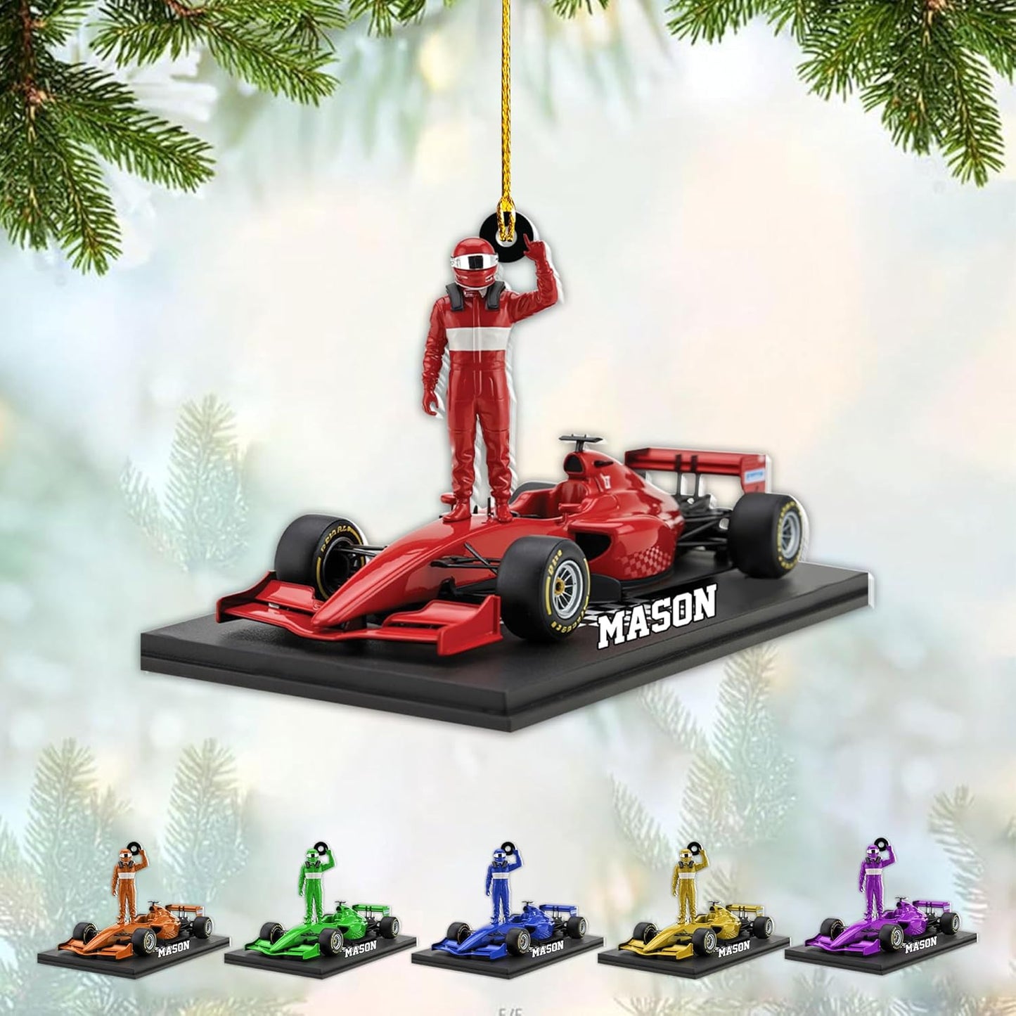 Custom Race Car Christmas Ornament – Personalized Acrylic Racing Car Decoration, Motorsport Gift for Drivers TR7