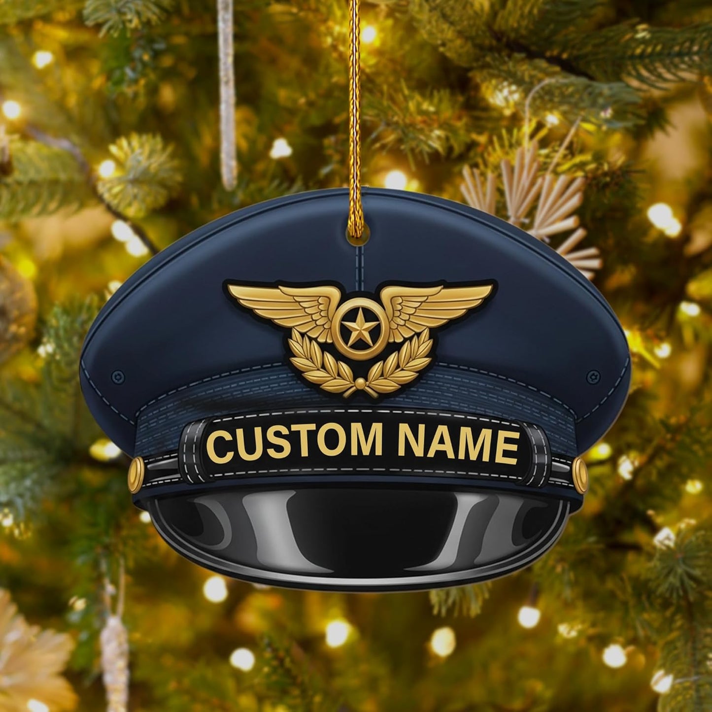 Custom Name Pilot Hat Christmas Ornament