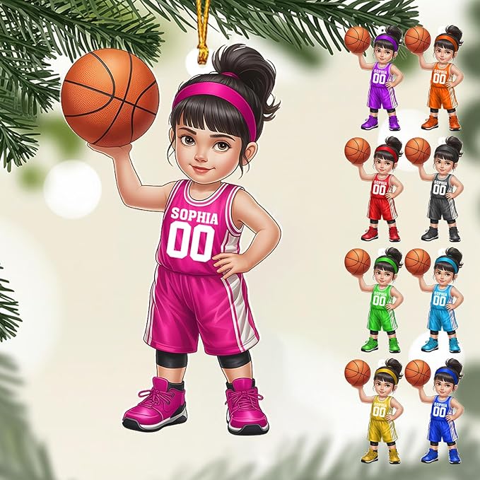 Personalized Basketball Christmas Ornament – Custom Name Acrylic Ornament, Sports Holiday Decoration, Basketball Player Gift N22