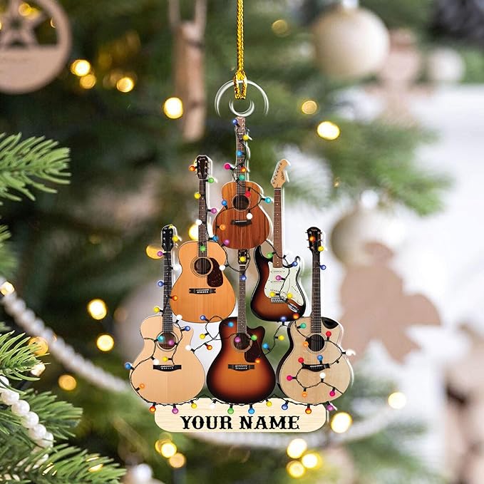 Custom Electric and Acoustic Guitar Christmas Ornament - Guitar Ornament Gift LL19