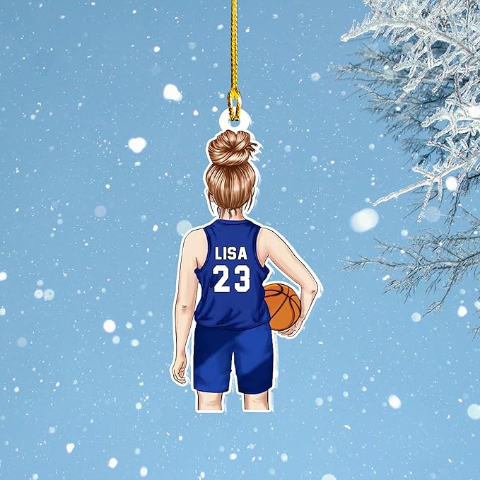 Personalized Basketball Christmas Ornament – Custom Name Acrylic Ornament, Sports Holiday Decoration, Basketball Player Gift N13