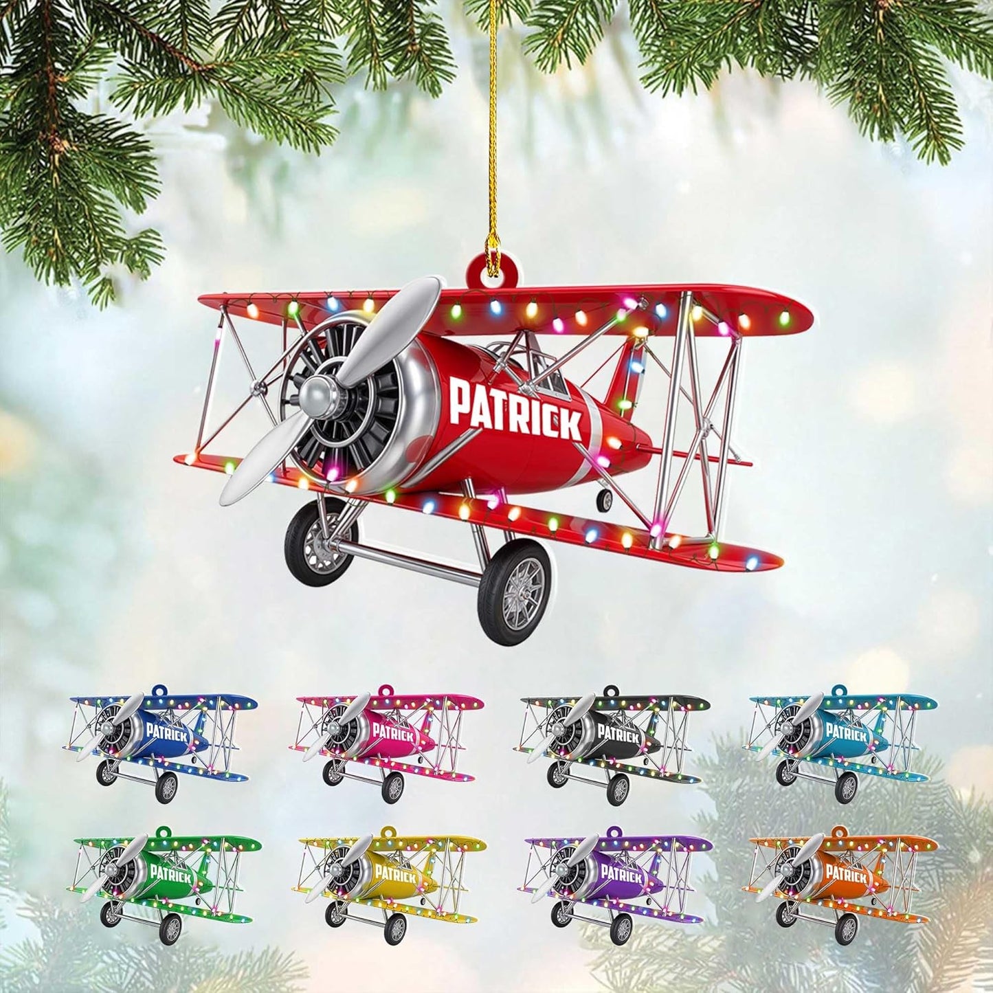 Custom Name Biplane Pilot Christmas Ornament