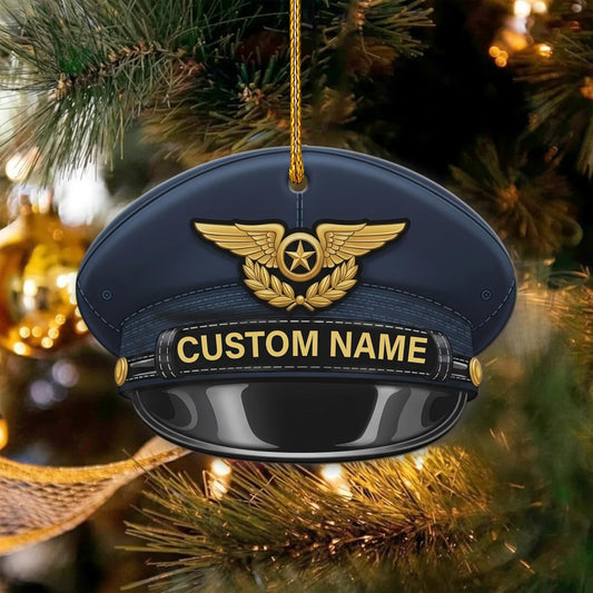 Custom Name Pilot Hat Christmas Ornament