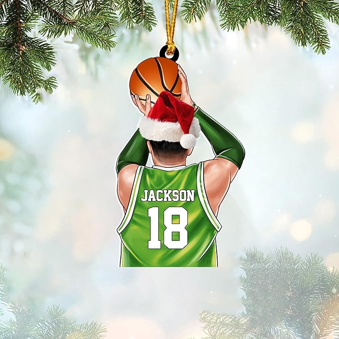 Personalized Basketball Christmas Ornament – Custom Name Acrylic Ornament, Sports Holiday Decoration, Basketball Player Gift N27