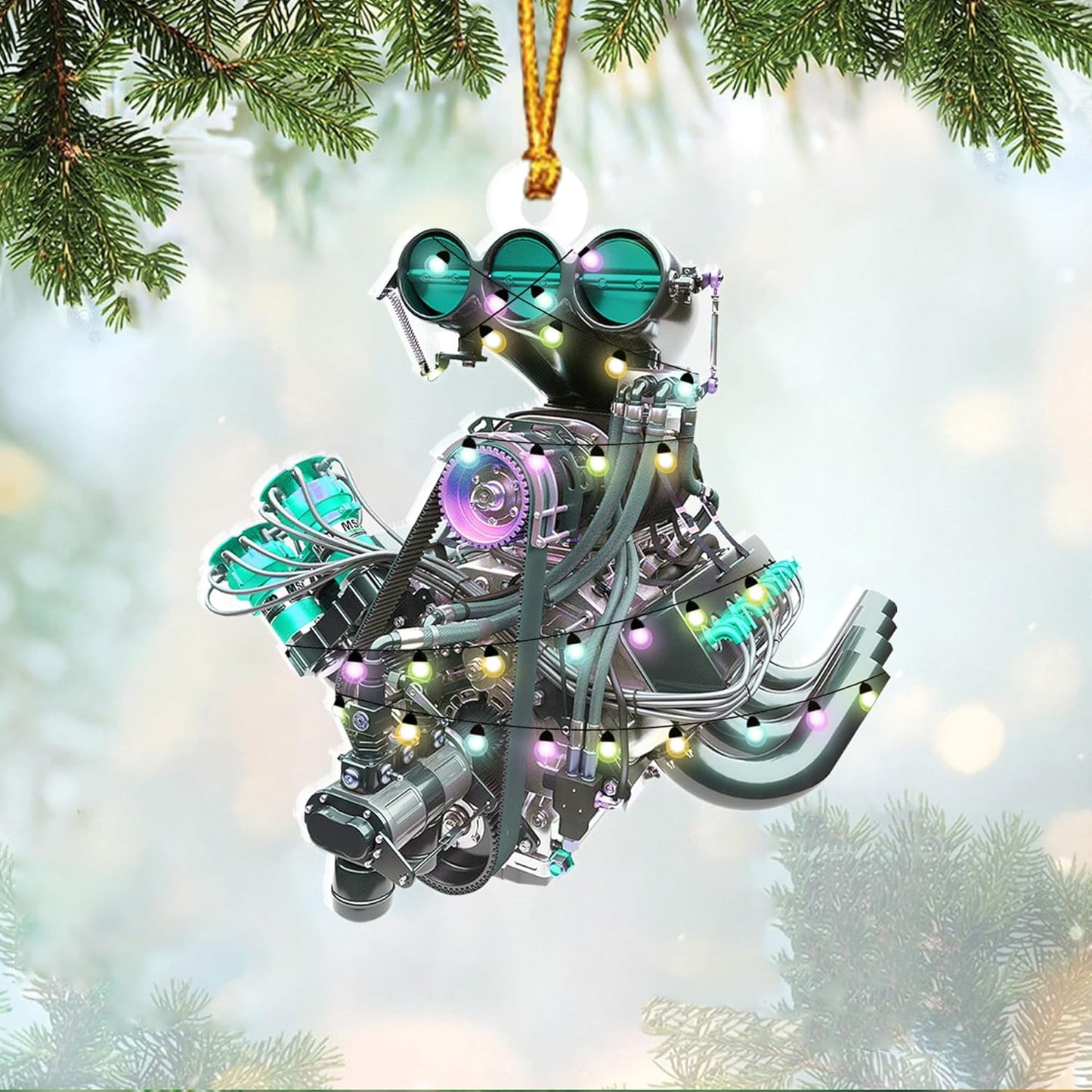 Custom Drag Racing Ornament – Personalized Hot Rod Engine Acrylic Christmas Decoration, Mechanic Gift for Car Lovers TDR16