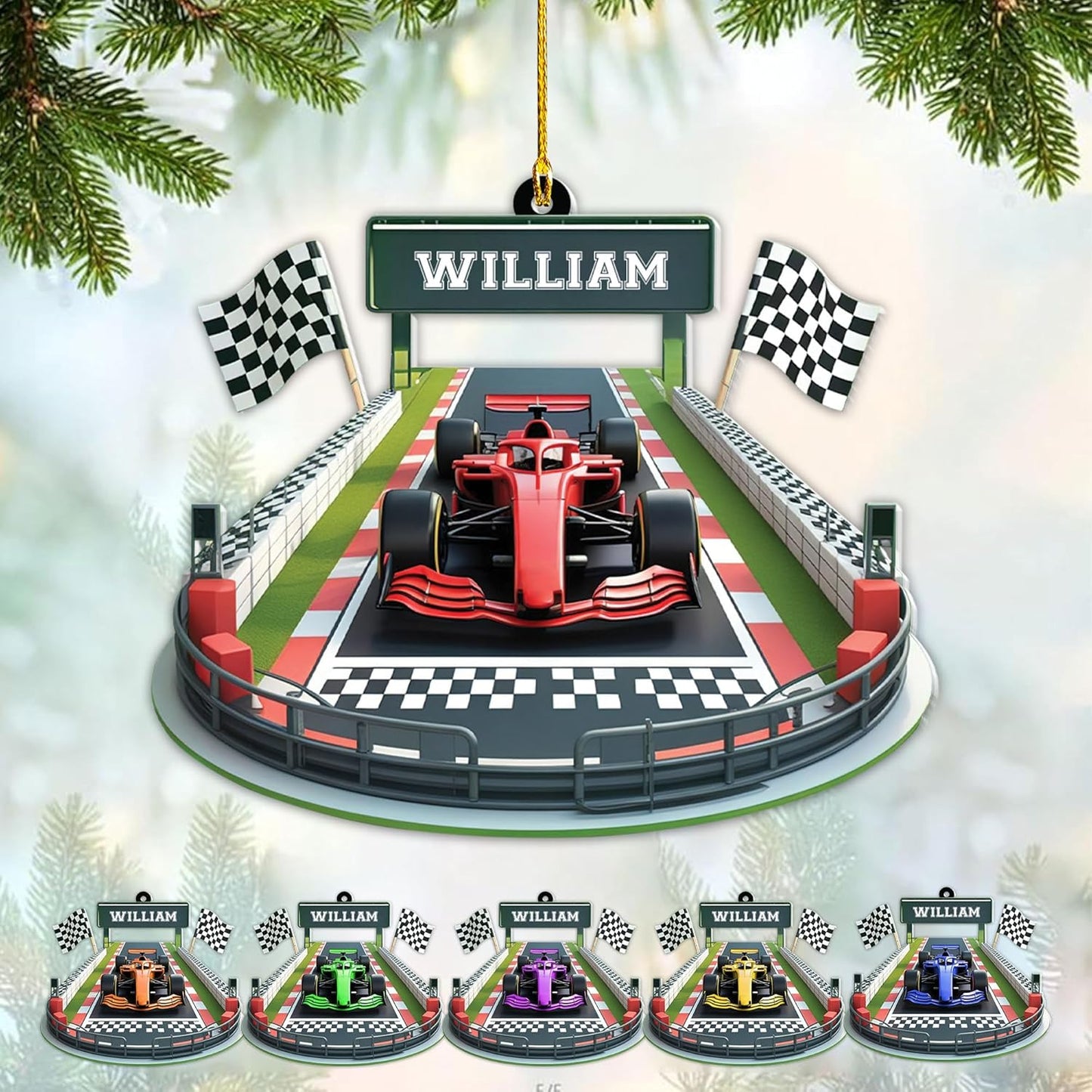 Custom Race Car Christmas Ornament – Personalized Acrylic Racing Car Decoration, Motorsport Gift for Drivers TR6