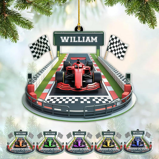 Custom Race Car Christmas Ornament – Personalized Acrylic Racing Car Decoration, Motorsport Gift for Drivers TR6