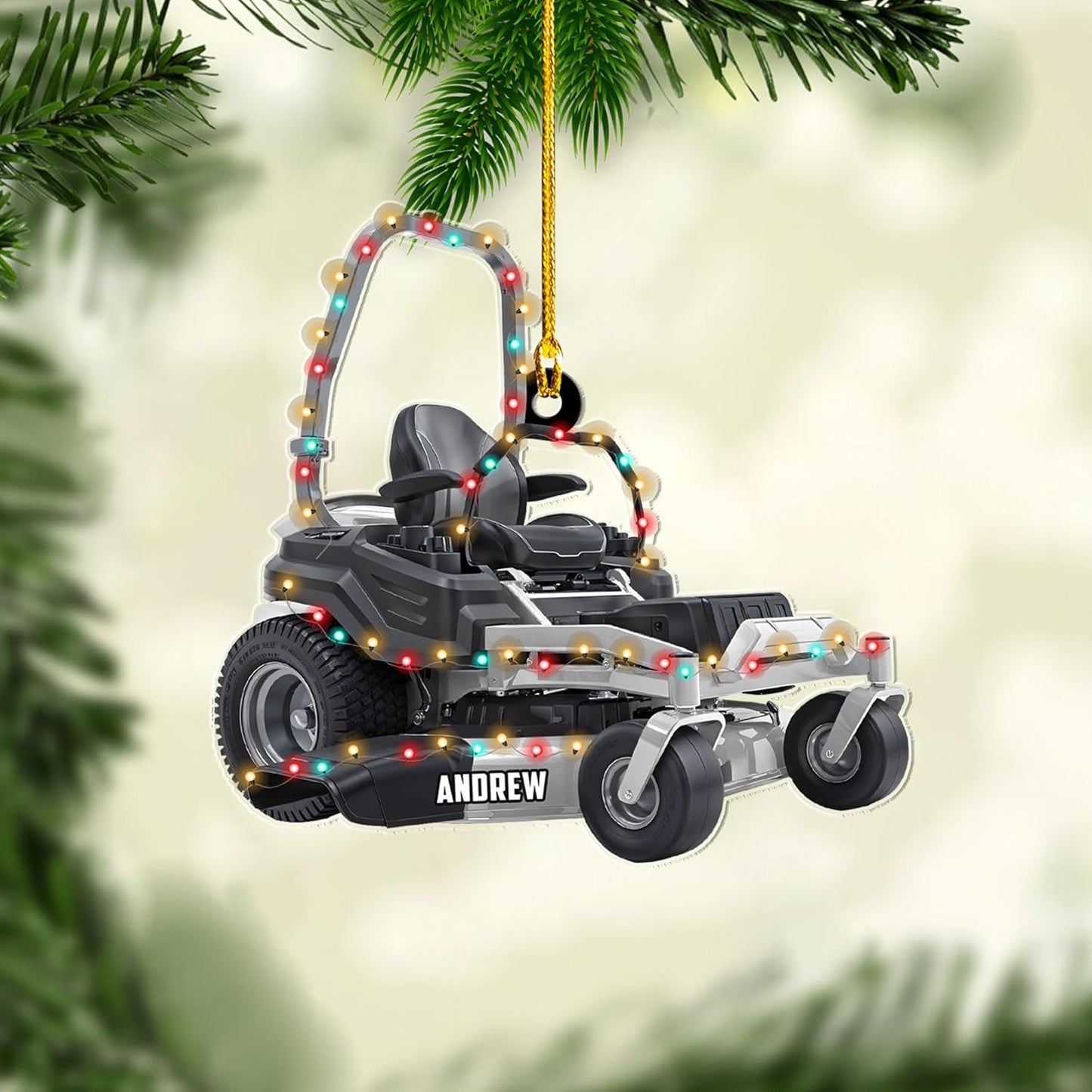 Personalized Lawn Mower Christmas Ornament | Custom Name Gardening Holiday Keepsake Gift for Gardeners & Lawn Care Workers TG63