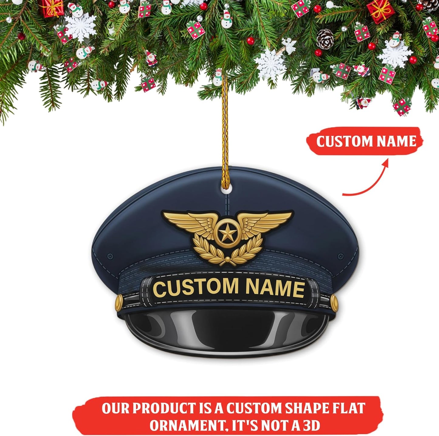 Custom Name Pilot Hat Christmas Ornament